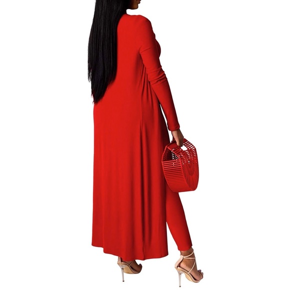 Sexy 3 Piece Crop Top Long Cardigan Pants Set - Picture 2 of 4